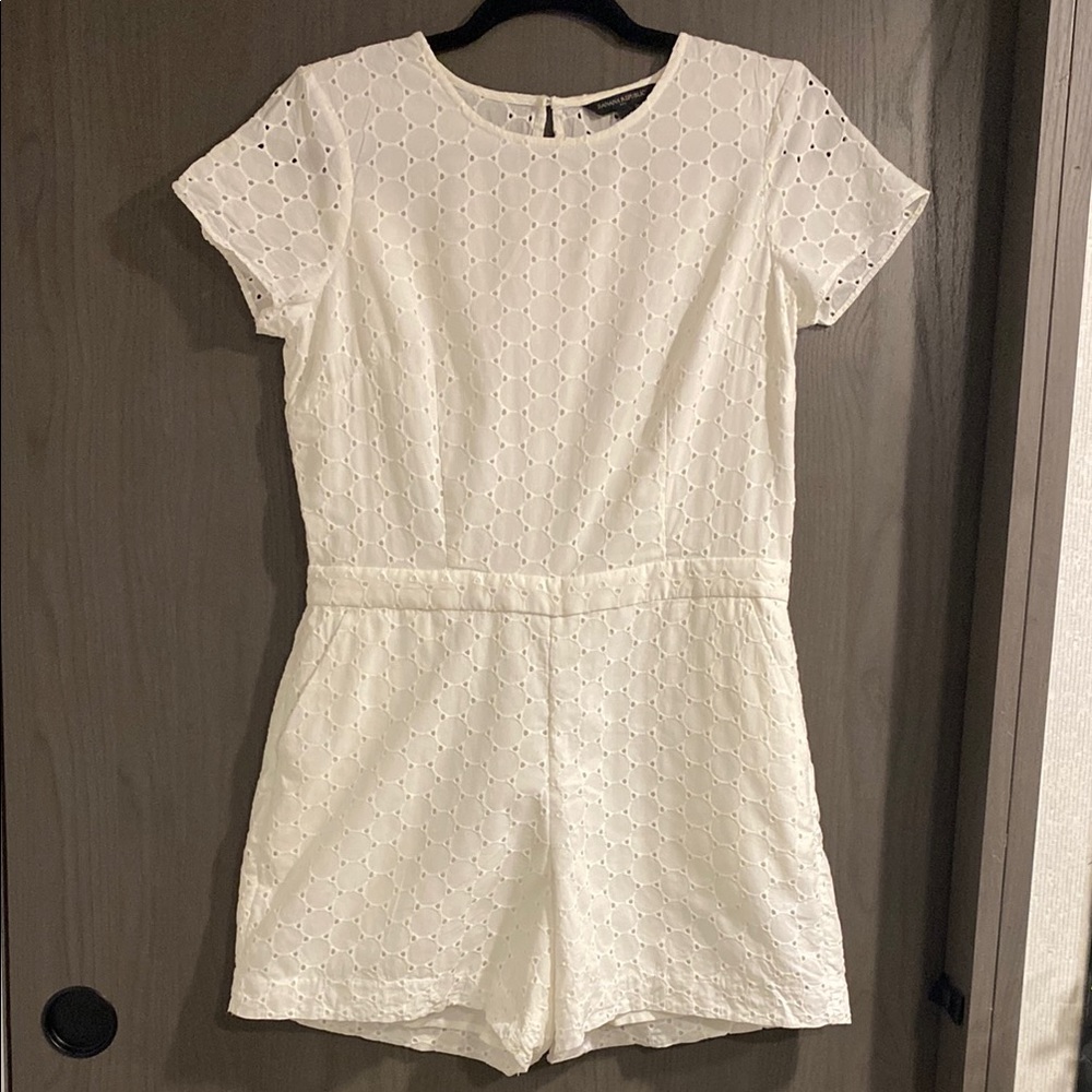 Banana Republic White Jumpsuit with Textured Pattern